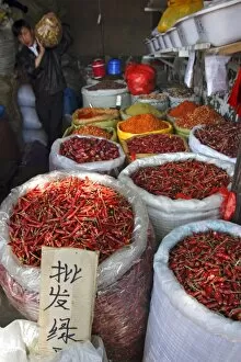 Chilli peppers and spices on sale in Wuhan, Hubei province, China, Asia