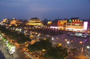 Chinese style buildings illuminated in Bell Tower Square, Xian City, Shaanxi Province Chinese style buildings illuminated in Bell Tower Square, Xian City, Shaanxi Province