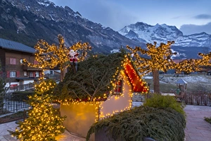 Christmas lights near Dorfstrasse in Wengen, Jungfrau region, Bernese Oberland, Swiss Alps Christmas lights near Dorfstrasse in Wengen, Jungfrau region, Bernese Oberland, Swiss Alps