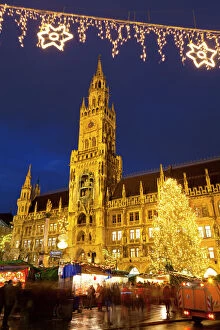 From Below Gallery: Christmas Market in Marienplatz and the New Town Hall, Munich, Bavaria, Germany, Europe
