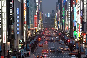 Chuo-dori, elevated view at dusk along Tokyos most Chuo-dori, elevated view at dusk along Tokyos most