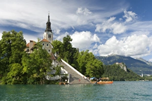 Prints of Church of the Assumption, Bled Island, Lake Bled, Slovenia, Europe Slovenia Prints: Church of the Assumption Print, Lake Bled Slovenia