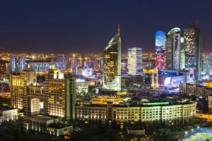 The city center and central business district at night, Astana, Kazakhstan, Central Asia The city center and central business district at night, Astana, Kazakhstan, Central Asia
