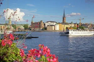 Prints of City skyline and flowers, Stockholm, Sweden, Scandinavia, Europe Sweden Prints: Stockholm City Skyline with Flowers Print