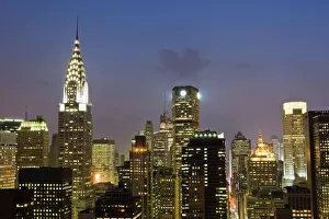 City skyline including the Chrysler Building at dusk, Manhattan, New York City skyline including the Chrysler Building at dusk, Manhattan, New York