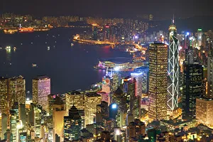 Chinese Gallery: City skyline viewed from Victoria Peak by night, Hong Kong, China, Asia