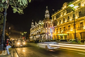 Cityscape view of the Hotel Inglaterra taken at night, taken from the Prado in old Havana Cityscape view of the Hotel Inglaterra taken at night, taken from the Prado in old Havana