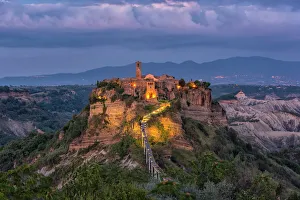 Civita di Bagnoregio and surrounding badlands just after sunset, Lazio, Italy, Europe Civita di Bagnoregio and surrounding badlands just after sunset, Lazio, Italy, Europe