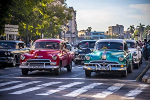 Classic 1950s American cars, Paseo di Marti, La Habana Vieja (Old Havana), Havana Classic 1950s American cars, Paseo di Marti, La Habana Vieja (Old Havana), Havana