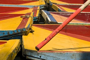 Close up of the colourful wooden boats at the Floating Gardens in Xochimilco, UNESCO World Heritage Site, Mexico City, Mexico, North America Close up of the colourful wooden boats at the Floating Gardens in Xochimilco, UNESCO World Heritage Site, Mexico City, Mexico, North America