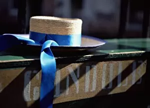 Gondoliers Gallery: Close-up of gondoliers straw hat and blue ribbon