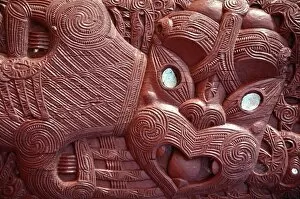 Auckland Gallery: Close-up of Maori carving on Ohinemutu marae meeting house