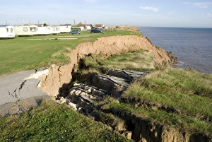 Prints of Coast erosion with active landslips in glacial till, Aldbrough, Holderness coast, Humberside, England, United Kingdom Humberside Prints: Coast Erosion Print: Aldbrough, Holderness Coast, England