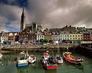 Prints of Cobh harbour and St. Colmans cathedral, Cobh (Cork), County Cork, Munster, Republic of Ireland (Eire), Europe Republic Of Ireland Prints: Cobh Harbour Print featuring St Colman's Cathedral