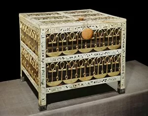 Tutankhamen Collection: Coffer from the treasury, made from wood and ivory with applied gold and silver