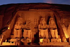 Africa Gallery: Colossi of Ramses II, floodlit, Great Temple of Ramses II, Abu Simbel, UNESCO World Heritage Site