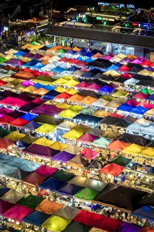 Colourful food stalls and tents at the Ratchada Night Train Market in Bangkok, Thailand Colourful food stalls and tents at the Ratchada Night Train Market in Bangkok, Thailand