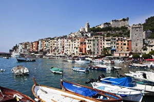 Colourful painted buildings by the Marina at Porto Venere, Cinque Terre, UNESCO World Heritage Site, Liguria, Italy, Mediterranean, Europe