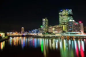 Colourful reflection of city skyline in Brisbane River at night, Brisbane, Queensland, Australia, Pacific Colourful reflection of city skyline in Brisbane River at night, Brisbane, Queensland, Australia, Pacific