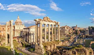 The columns of the Temple of Saturn and overview of the ruined Roman Forum, UNESCO The columns of the Temple of Saturn and overview of the ruined Roman Forum, UNESCO