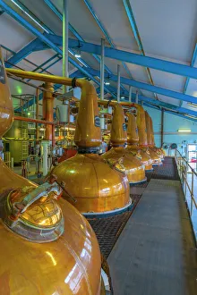 Copper pot stills, Laphroaig Whisky Distillery, Islay, Argyll and Bute, Scotland, United Kingdom, Europe Copper pot stills, Laphroaig Whisky Distillery, Islay, Argyll and Bute, Scotland, United Kingdom, Europe