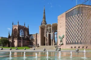 Coventry old cathedral shell and new modern cathedral, Coventry, West Midlands, England, United Kingdom, Europe Coventry old cathedral shell and new modern cathedral, Coventry, West Midlands, England, United Kingdom, Europe