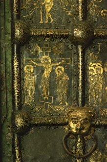 Detail of Crucifixion on the Nativity Door, Suzdal Cathedral, Russia, Europe Detail of Crucifixion on the Nativity Door, Suzdal Cathedral, Russia, Europe