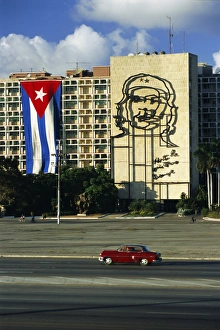 Cuban flag outside the Ministerio del Interior at Plaza de la Revolucion