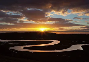 Prints of Cuckmere River meanders at sunset, near Seaford, South Downs National Park, East Sussex, England, United Kingdom, Europe East Sussex Prints: Cuckmere River Meanders Print, South Downs National Park