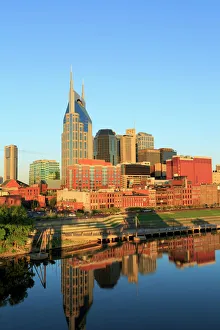 Prints of Cumberland River and Nashville skyline, Tennessee, United States of America, North America Cumberland Prints: Cumberland River and Nashville Skyline Print, Tennessee, USA