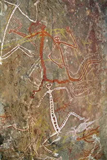Rock Art Gallery: Dancing figures at Nourlangie Rock, aboriginal shelter and rock art site in Kakadu National Park
