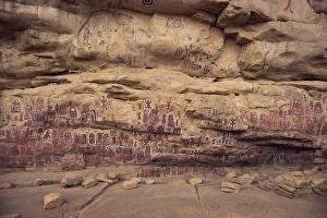 Decorated cliff wall at Dogon ritual site, Songo Village, UNESCO World Heritage Site Decorated cliff wall at Dogon ritual site, Songo Village, UNESCO World Heritage Site
