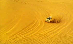 Drone Point Of View Gallery: Desert safari adventure in 4x4 vehicle bashing side to side through the desert dunes