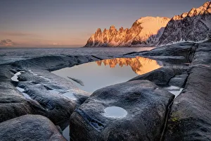 Senja Island Landscape Prints: The Devils Jaw (Devils Teeth) at sunset