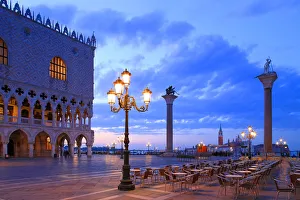 Doges Palace and Piazzetta against San Giorgio Maggiore in the early morning light Doges Palace and Piazzetta against San Giorgio Maggiore in the early morning light