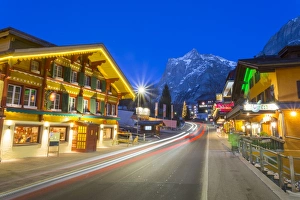 Dorfstrasse and Wetterhorn, Grindelwald village, Jungfrau region, Bernese Oberland Dorfstrasse and Wetterhorn, Grindelwald village, Jungfrau region, Bernese Oberland