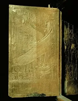 Tutankhamun Collection: One of the double doors of the gilt shrine showing the goddess Isis