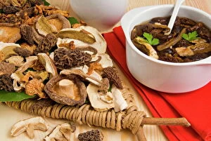 Related Images Gallery: Dried mushrooms, ceps, morels, shitake and chanterelles, Italy, Europe
