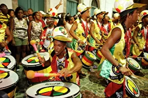 Drum Gallery: Drum band Olodum performing in Pelourinho during carnival, Bahia, Brazil, South America