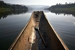 A dugout canoe on Lake Bunyoni, Uganda, East Africa, Africa