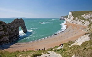 Step Collection: Durdle Door beach and cliffs, Dorset, England, United Kingdom, Europe
