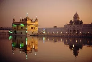 Golden Temple Gallery: Dusk over the Holy Pool of Nectar looking towards the
