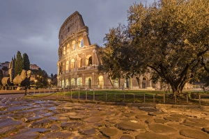 Dusk lights on the Colosseum, the old Flavian Amphitheatre, and symbol of the city Dusk lights on the Colosseum, the old Flavian Amphitheatre, and symbol of the city
