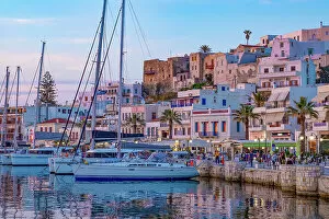 Aegean Sea Gallery: Dusk with yachts moored at the harbour waterfront in Naxos Town, Naxos, the Cyclades, Aegean Sea