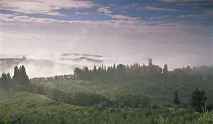 Related Images Gallery: Early morning view across misty hills, near Certaldo, Tuscany, Italy, Europe