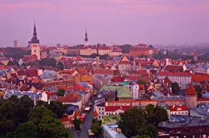 Prints of Elevated view over Old Town at dawn, Tallinn, Estonia, Europe Estonia Prints: Elevated View Print of Tallinn Old Town at Dawn
