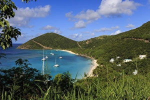 Related Images Gallery: Elevated view of White Bay beaches and yachts, Jost Van Dyke, British Virgin Islands, West Indies