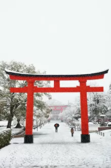 Overcast Gallery: Entrance path to Fushimi Inari Shrine in winter, Kyoto, Japan, Asia