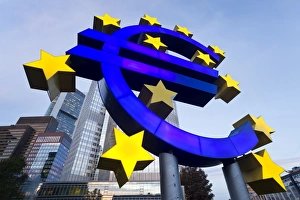 Currency Gallery: European Central Bank and Euro Symbol, Willy Brandt Platz, Frankfurt-am-Main, Hessen, Germany