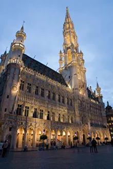 Prints of Evening, Hotel de Ville, Grand Place, Brussels, Belgium, Europe Belgium Prints: Evening Print of Brussels' Grand Place